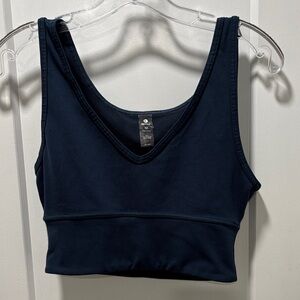 90 Degrees Athleisure Style Navy Blue V-Neck Sports Bra Crop Top